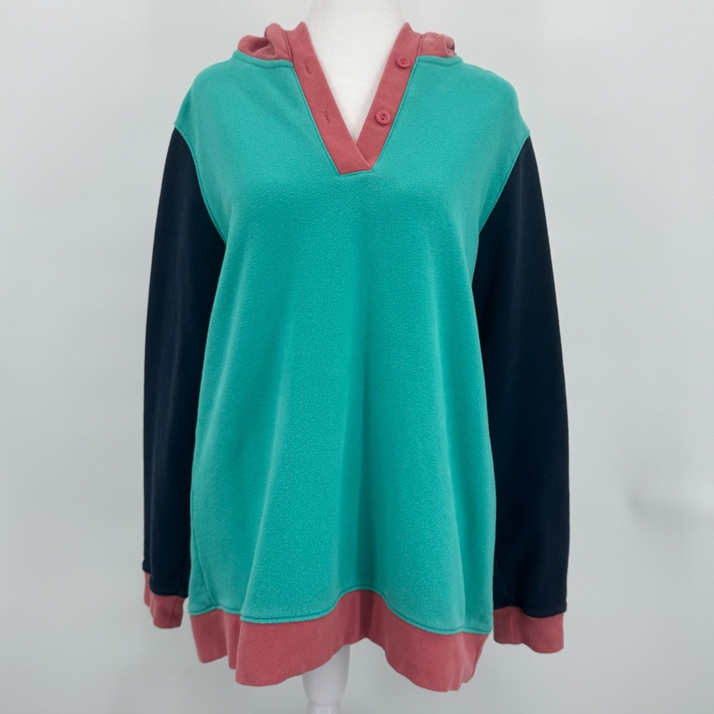 Land’s End Serious Sweats Retro Colorblock Hoodie Sweatshirt, Size M (10-12)